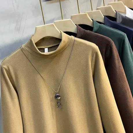 阳离子保暖上衣男T恤 双面磨毛自发热加绒秋冬半高领德绒打底衫男商品大图