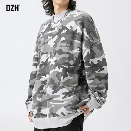 男士迷彩纯棉卫衣男潮牌秋季长袖圆领上衣2023年新款美式复古外套商品大图