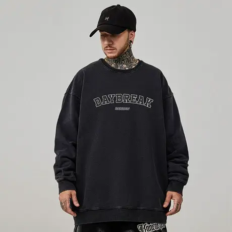 国潮加肥加大码卫衣春款加绒男女同款圆领中性风oversize情侣外套图片