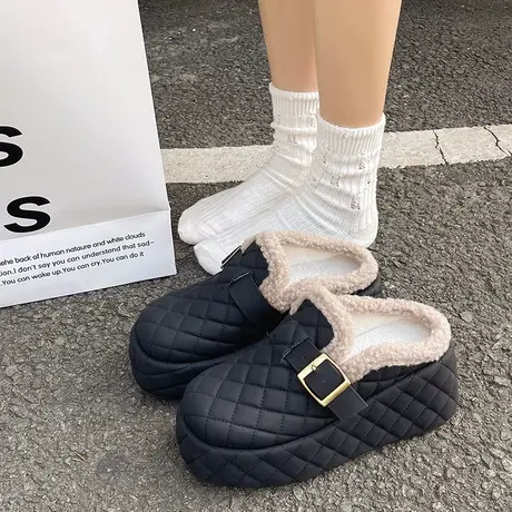 网红爆款厚底增高毛毛拖鞋女2023年秋冬新款时尚百搭包头半拖棉鞋商品大图