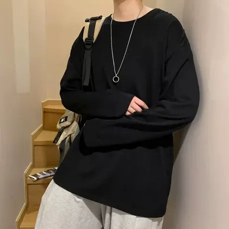 2023白色长短袖t恤男潮牌春夏季圆领内搭上衣打底衫潮流纯色男装商品大图