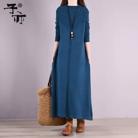 冬季新款打底羊毛衫 长款螺纹休闲宽松通勤妈妈针织毛衣连衣裙图片