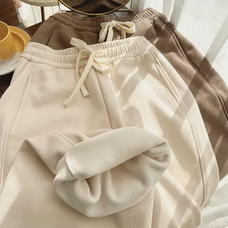 韩版高级感阔腿休闲长裤女加绒加厚秋冬装高腰宽松直筒拖地裤ins商品大图