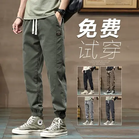 夏季薄款伐木军绿色防撕裂工装裤男士松紧腰夏天九分休闲裤男裤子商品大图