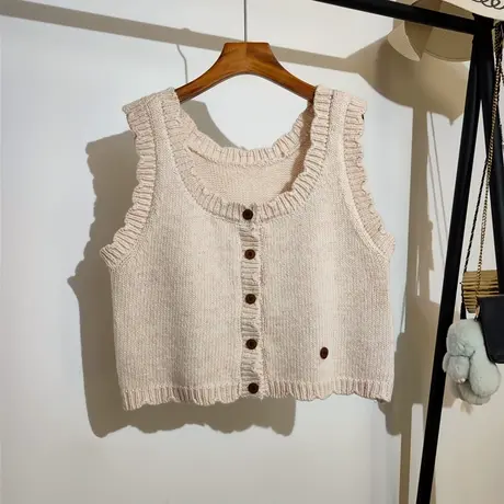 针织吊带背心女秋冬新款复古叠穿设计感小众无袖毛衣马甲开衫外穿商品大图