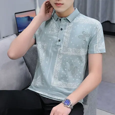 纯棉夏季新款男士短袖polo衫t恤翻领潮流时尚休闲个性上衣打底衫商品大图