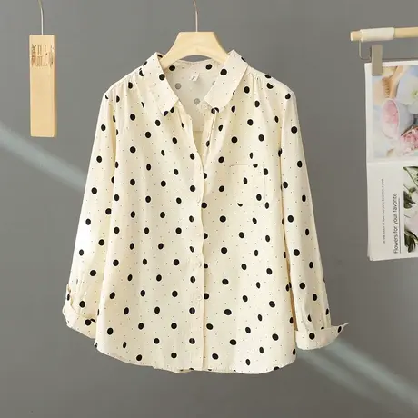 法式洋气圆点衬衫女长袖设计感小众别致纯棉衬衣叠穿外穿内搭上衣商品大图