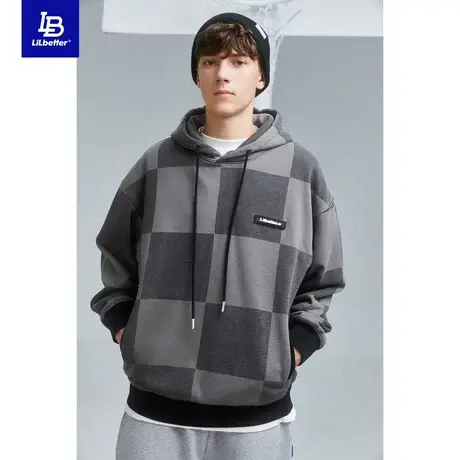 Lilbetter卫衣男潮流格子上衣复古时尚衣服春秋百搭连帽衫男装LB商品大图