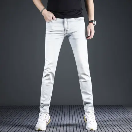 美式高级感牛仔裤男款修身小脚浅色夏季薄款高端弹力休闲男士长裤商品大图