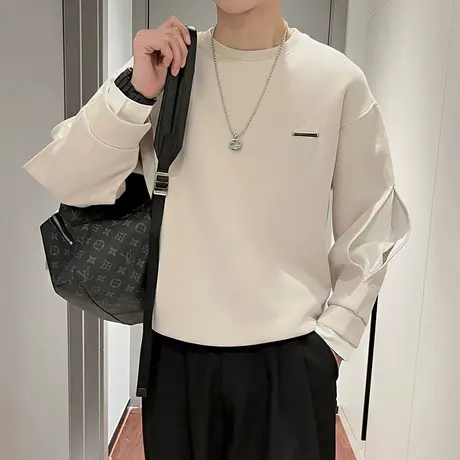 设计感个性拼接卫衣男春季ins网红圆领痞帅上衣潮牌假两件T恤长袖商品大图