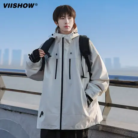 VIISHOW冲锋衣外套男士春秋季2024新款纯色宽松连帽潮牌男生夹克图片