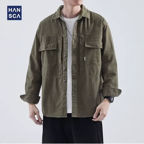 hansca日系工装长袖衬衫男秋季新款复古潮流痞帅宽松休闲衬衣外套商品大图