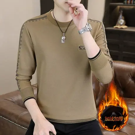 2023秋冬季新款男士加绒加厚卫衣加肥加大码长袖T恤衫秋衣打底衫商品大图