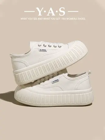 超火厚底黑色帆布鞋女春韩系小众小白鞋2024新款百搭休闲运动板鞋商品大图