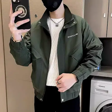 潮牌痞帅美式工装外套男士春秋季潮流刺绣飞行服夹克休闲青年上衣商品大图