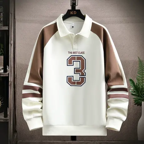 polo衫卫衣男春秋款潮牌宽松休闲打底衫男翻领长袖t恤青少年上衣图片