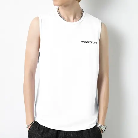 莫代尔棉背心男士夏季外穿运动健身坎肩冰丝速干凉感宽肩无袖t恤商品大图