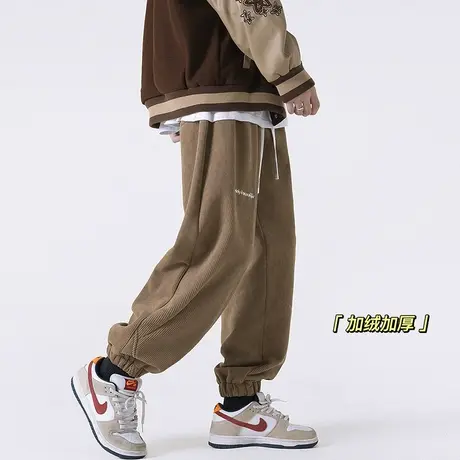 加绒加厚束脚休闲裤子男潮牌保暖宽松潮流运动裤简约百搭小脚卫裤商品大图