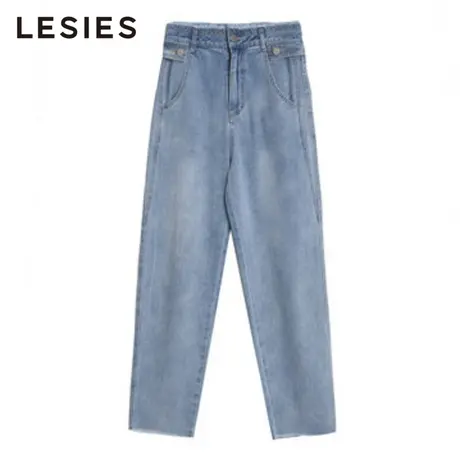 蓝色倾情裤子 春秋女装线下专柜商场同款蓝色毛边腰节直筒牛仔裤商品大图