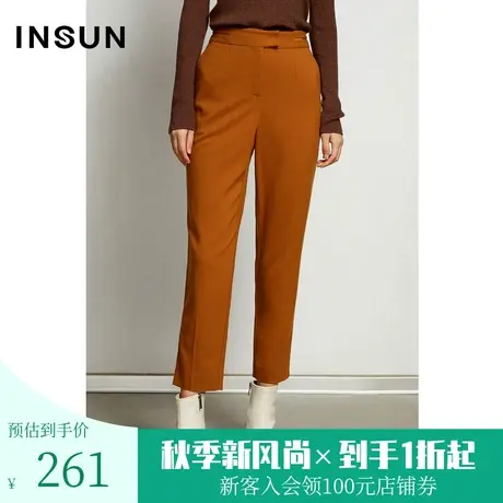 恩裳冬季气质立体优雅高腰温柔流行挺括休闲女士棕色西裤图片