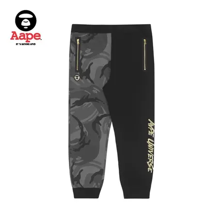 Aape旗舰店男装秋款猿颜潮流烫金拉链迷彩拼接束脚长裤6836XXI商品大图