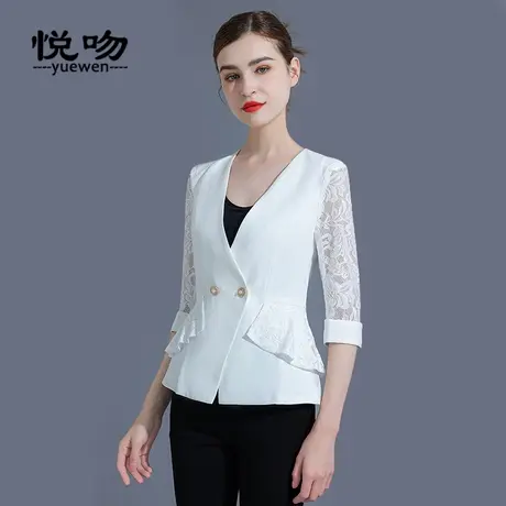 七分袖小西装外套女2023新款收腰设计感小众无领西服夏薄上衣西装图片