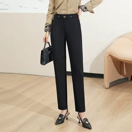 黑色高腰烟管裤女秋季2023新款遮胯显瘦大码休闲长裤小个子直筒裤商品大图