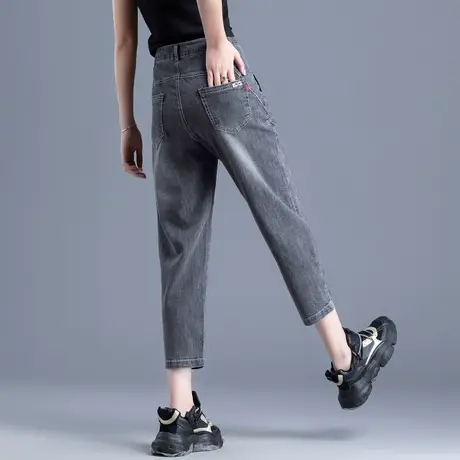 烟灰色牛仔裤女夏季薄款2023新款七分裤八分裤女小个子高腰哈伦裤商品大图