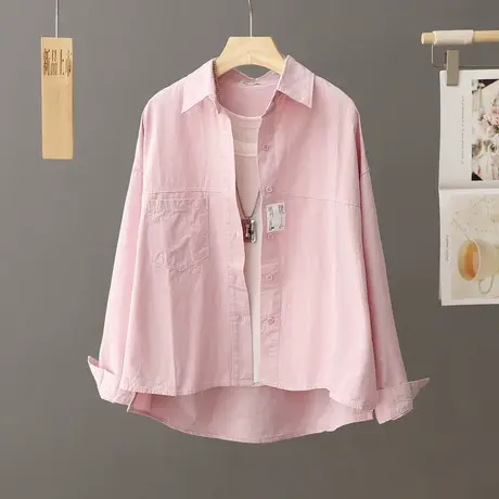 设计感小众纯棉休闲衬衫式外套女短款小个子穿搭上衣春秋衬衣开衫图片