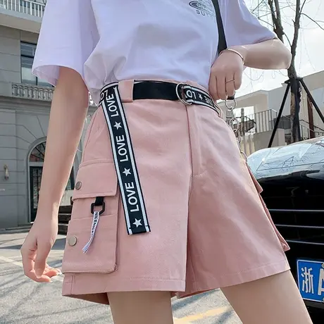 工装短裤女夏季薄款宽松小个子阔腿高腰显瘦直筒休闲运动五分中裤商品大图