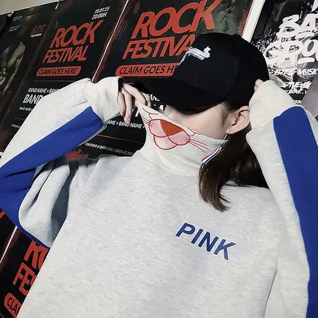 waitmore卫衣女高领韩版宽松bf慵懒风秋冬加绒加厚ins超火cec外套商品大图