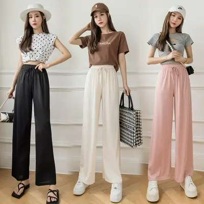 冰丝阔腿裤女高腰夏季薄款显瘦垂感宽松休闲直筒长裤拖地裤子图片