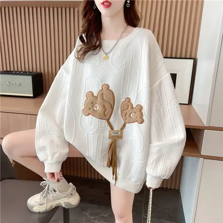 设计感小众卫衣女春秋季韩版宽松大码bf慵懒风薄款华夫格上衣外套商品大图