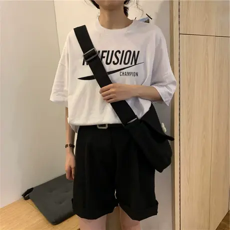 夏季新款小众设计感薄款别致ins潮上衣服甜酷白色短袖宽松T恤女装商品大图