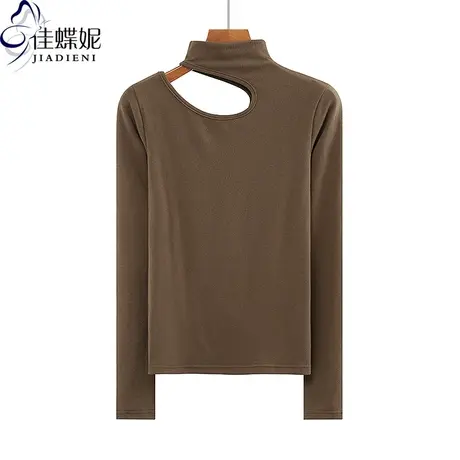 春秋半高领纯欲性感纯棉纯色修身长袖体恤上衣内搭女打底衫正肩商品大图