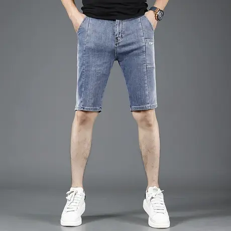 休闲牛仔短裤男夏季薄款修身潮牌五分裤拼接弹力男士中裤2023新款商品大图