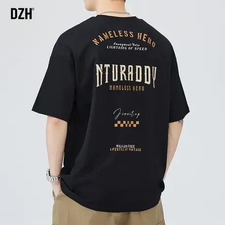 男生全棉t恤男短袖美式潮牌夏季半袖上衣宽松黑色体恤衫2023新款商品大图