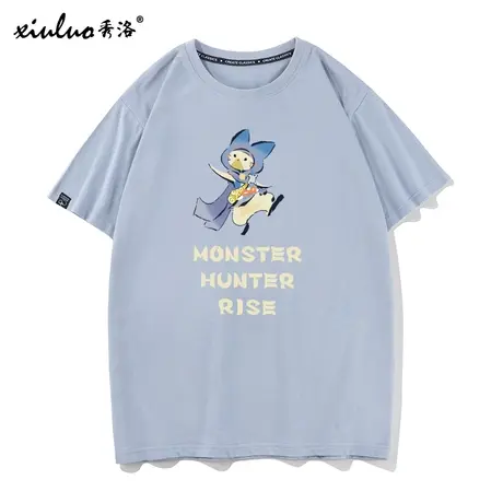 秀洛Monster Hunter Rise短袖怪物猎人小怪兽恐龙衣服崛起T恤男女图片