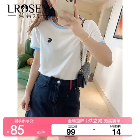 大码女装设计感刺绣T恤2024春新款胖MM撞色复古显瘦减龄美式上衣商品大图