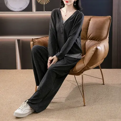 伊自尚2024新款女装大码软糯休闲随性舒适宽松薄款时尚两件套装女商品大图