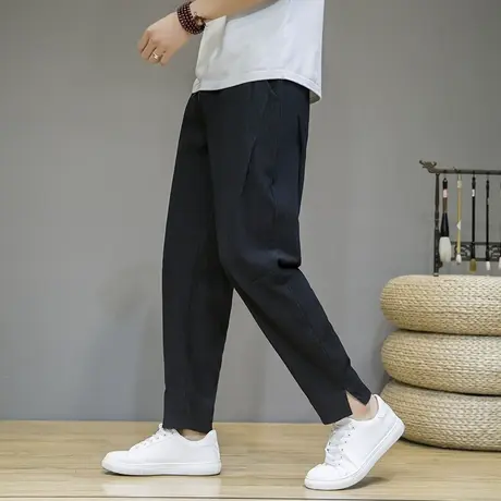 亚麻休闲裤长裤男秋季冰丝男士透气运动小脚裤薄款图片