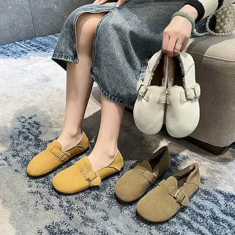 勃肯鞋女2024新款秋冬孕妇鞋子一脚蹬女鞋加绒豆豆软底博肯鞋全包图片