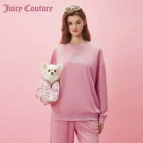 Juicy Couture橘滋2024早春穿搭新款草莓刺绣圆领毛巾布女式卫衣商品大图