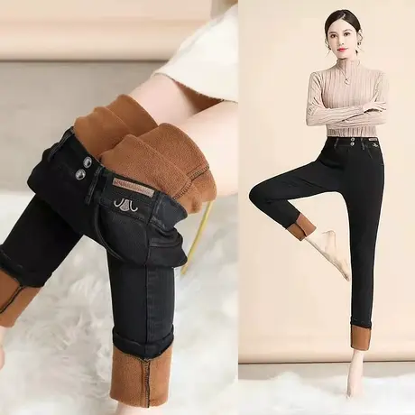 加绒打底裤女外穿高腰显瘦弹力女裤子秋冬季新款黑色小脚铅笔裤潮图片