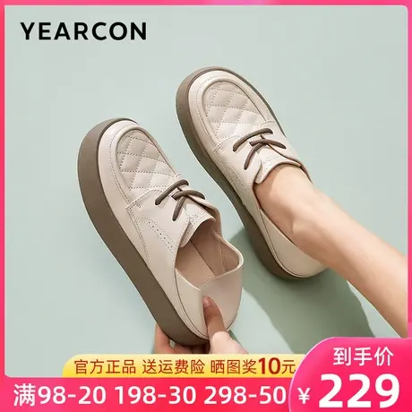 意尔康女鞋2024新款春季系带单鞋女真皮低跟小皮鞋舒适软底牛津鞋图片