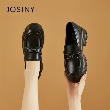 Josiny/卓诗尼厚底松糕乐福鞋女2024新款春季增高黑色英伦风女鞋商品大图