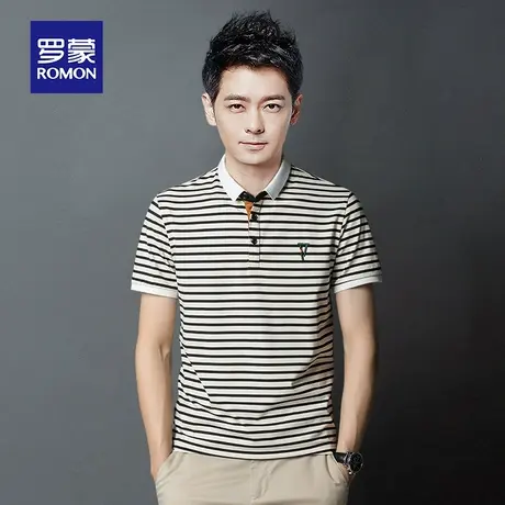 罗蒙男士条纹Polo衫夏季薄款中青年商务休闲带翻领T恤男装上衣服图片