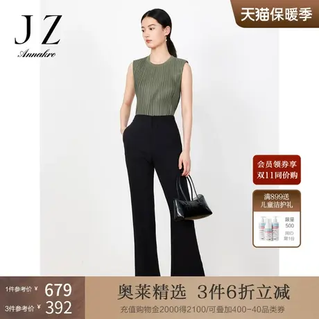 玖姿安娜蔻职业通勤OL风休闲西裤女2023夏季新小众开衩裤子黑色商品大图