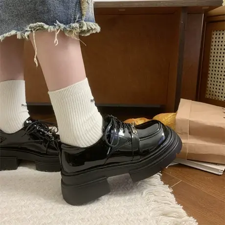 乐福鞋女2024年春季新款小个子高级感单鞋配裙子英伦风高跟小皮鞋商品大图