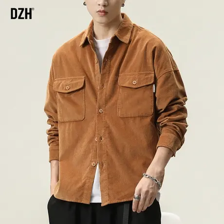 男士复古灯芯绒衬衫男秋季纯棉衬衣2023新款休闲百搭外套长袖开衫商品大图